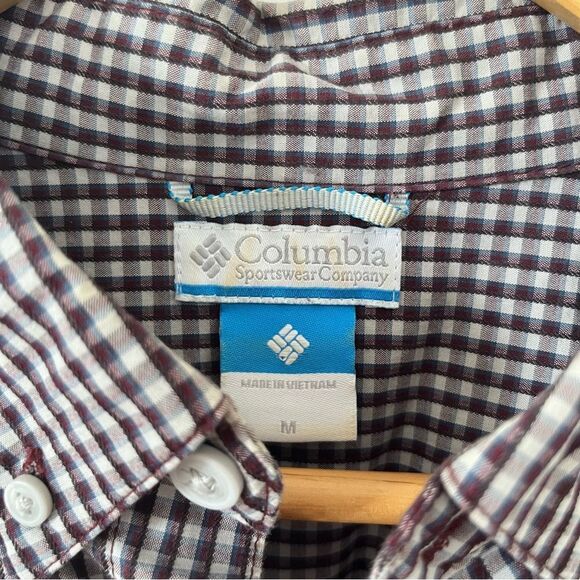 Columbia Brown White Checks Long Sleeve 100% Cotton Button Down Dress Shirt - Picture 6 of 7
